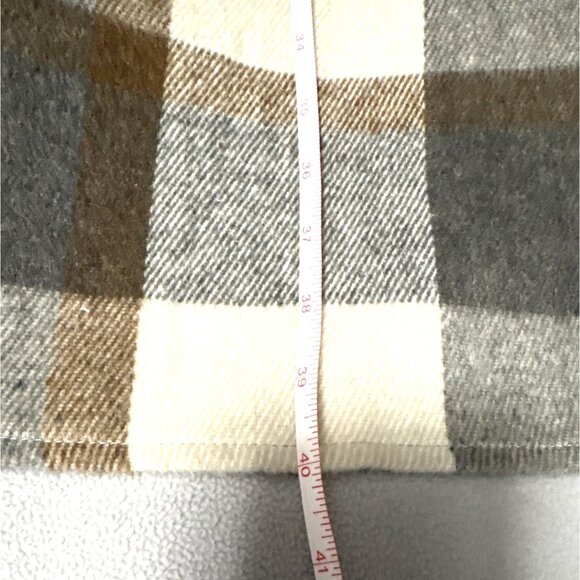 Plaid Button-Up Longline Shirt Jacket XXL Beige & Gray Casual Outerwear - Picture 6 of 6